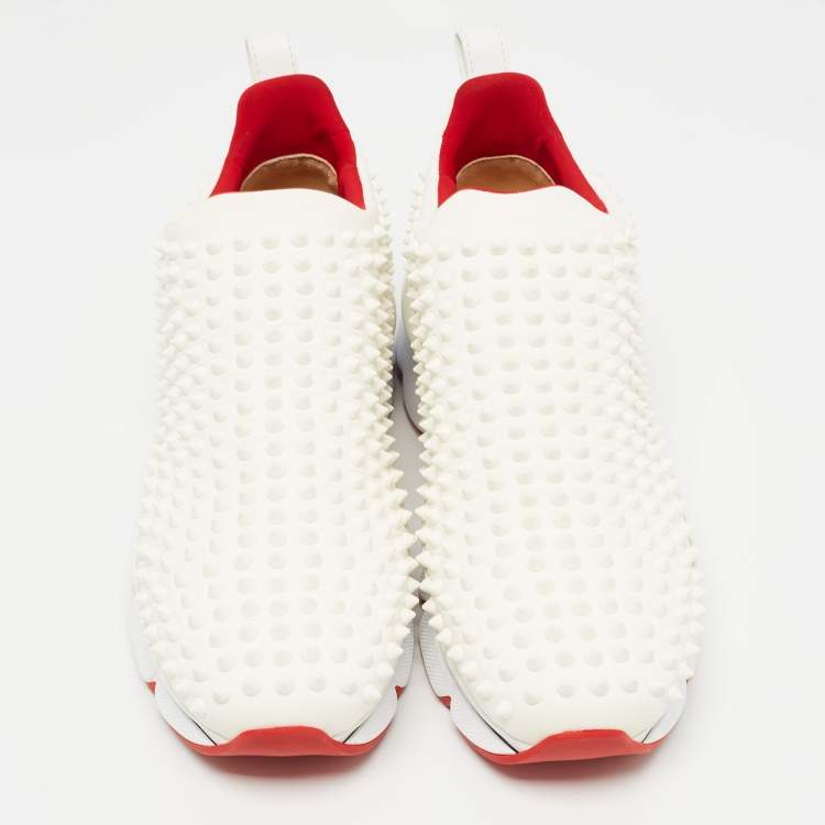 Pre Owned Christian Louboutin White Fabric Spike Slip On Sneakers Size 40