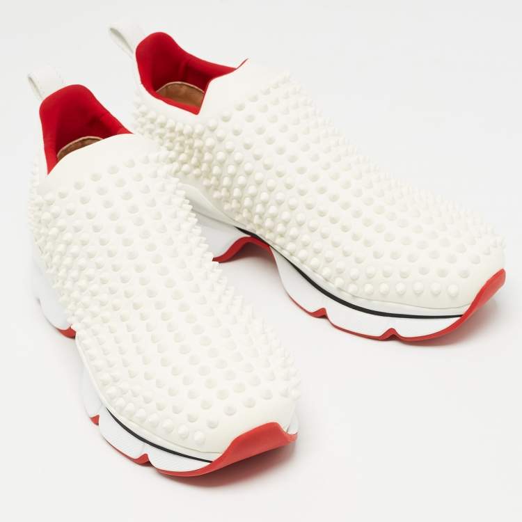 Pre Owned Christian Louboutin White Fabric Spike Slip On Sneakers Size 40