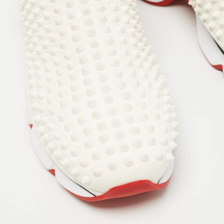 Pre Owned Christian Louboutin White Fabric Spike Slip On Sneakers Size 40