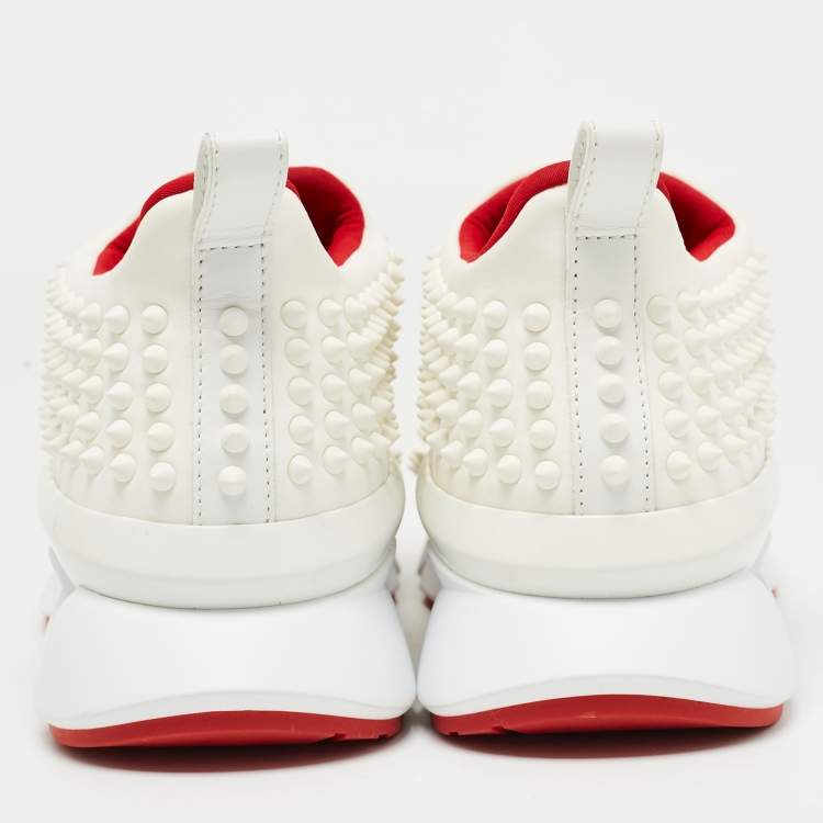 Pre Owned Christian Louboutin White Fabric Spike Slip On Sneakers Size 40