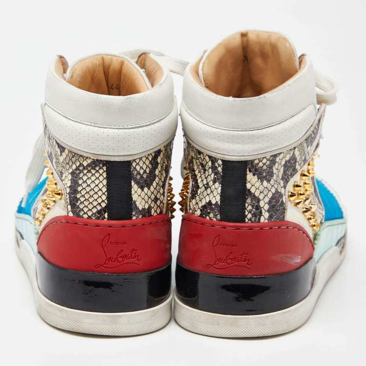 Pre Owned Christian Louboutin Multicolor Suede and Python Leather Loubikick High Top Sneakers Size 44.5