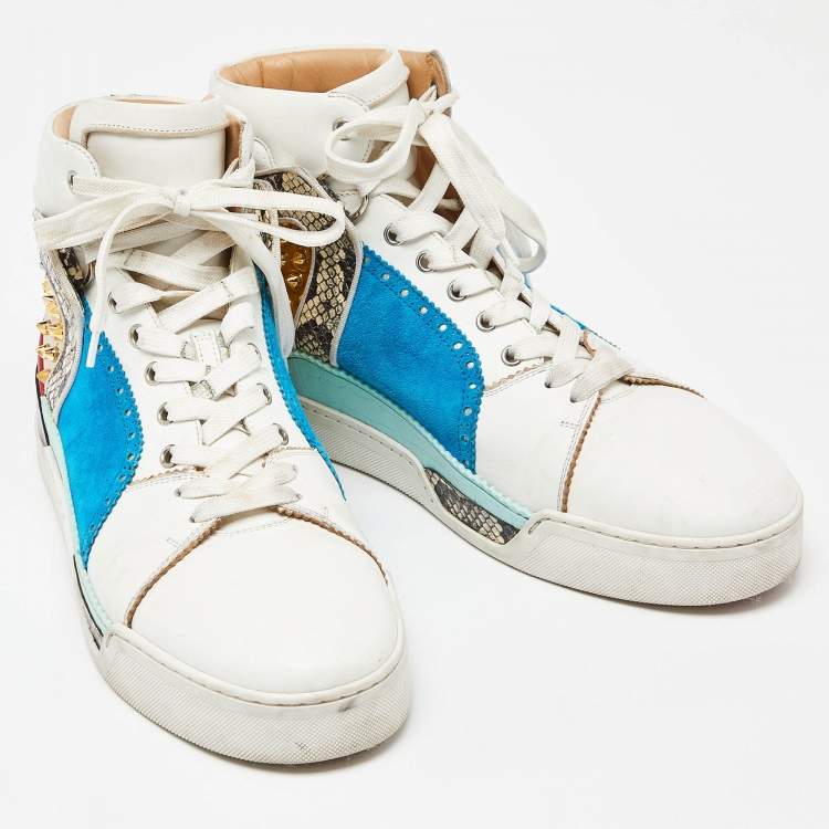 Pre Owned Christian Louboutin Multicolor Suede and Python Leather Loubikick High Top Sneakers Size 44.5