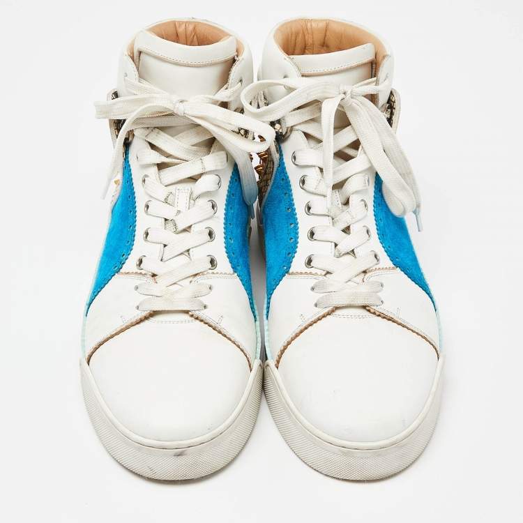 Pre Owned Christian Louboutin Multicolor Suede and Python Leather Loubikick High Top Sneakers Size 44.5
