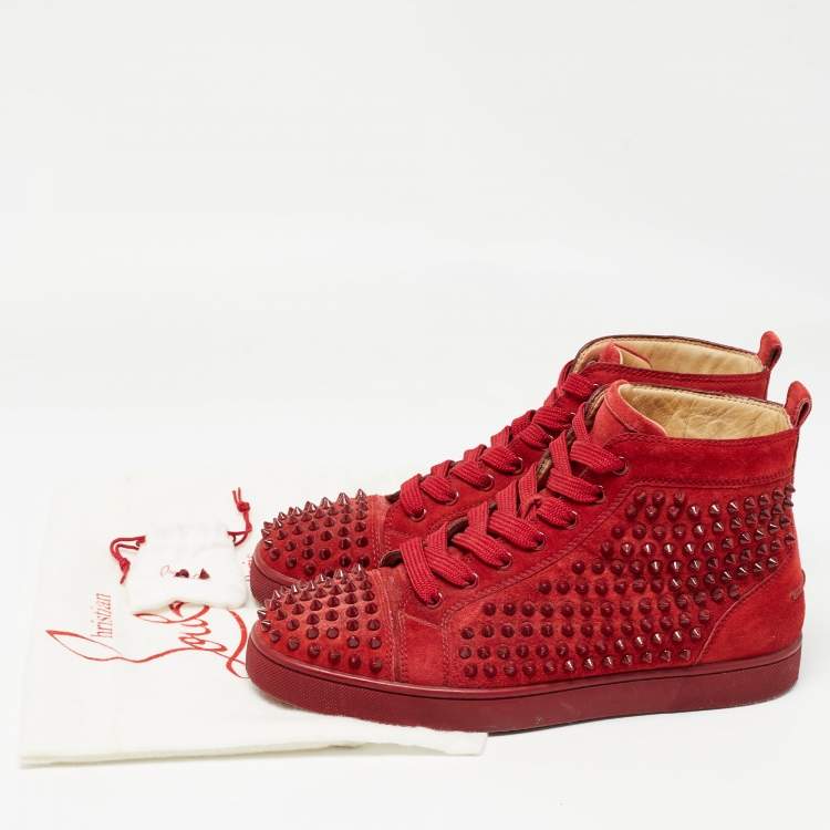 Pre Owned Christian Louboutin Red Suede Louis Spikes Sneakers Size 40.5