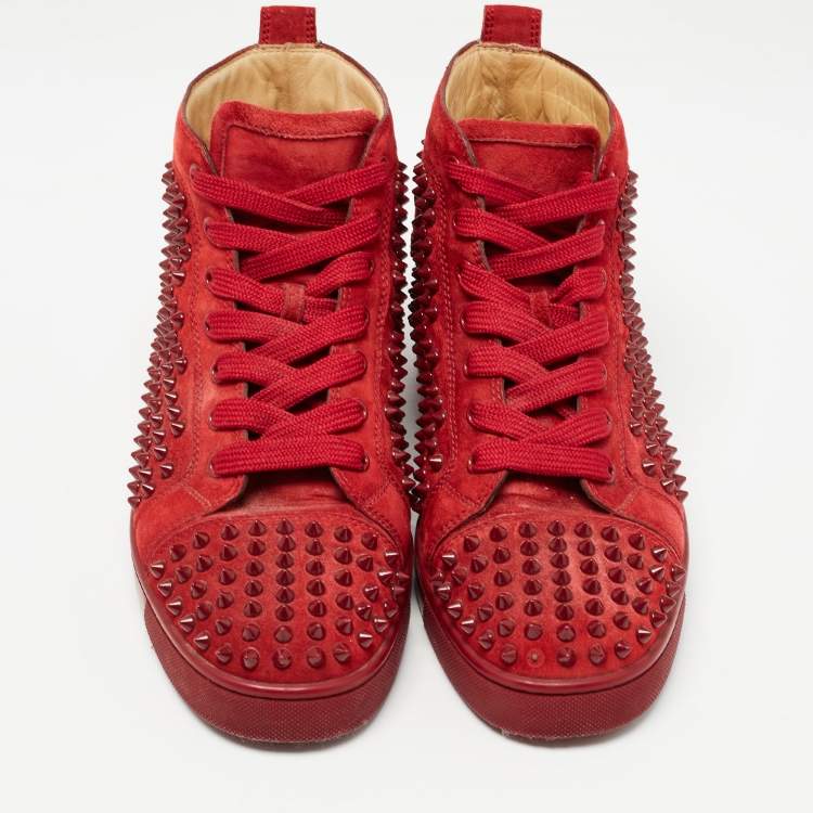 Pre Owned Christian Louboutin Red Suede Louis Spikes Sneakers Size 40.5