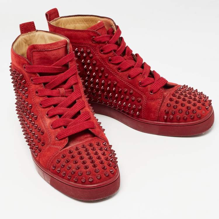 Pre Owned Christian Louboutin Red Suede Louis Spikes Sneakers Size 40.5