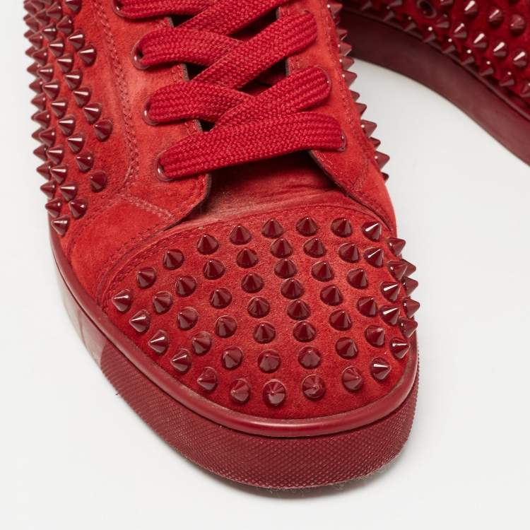 Pre Owned Christian Louboutin Red Suede Louis Spikes Sneakers Size 40.5