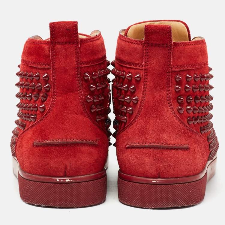 Pre Owned Christian Louboutin Red Suede Louis Spikes Sneakers Size 40.5