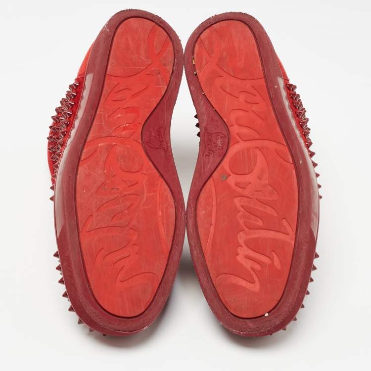 Pre Owned Christian Louboutin Red Suede Louis Spikes Sneakers Size 40.5