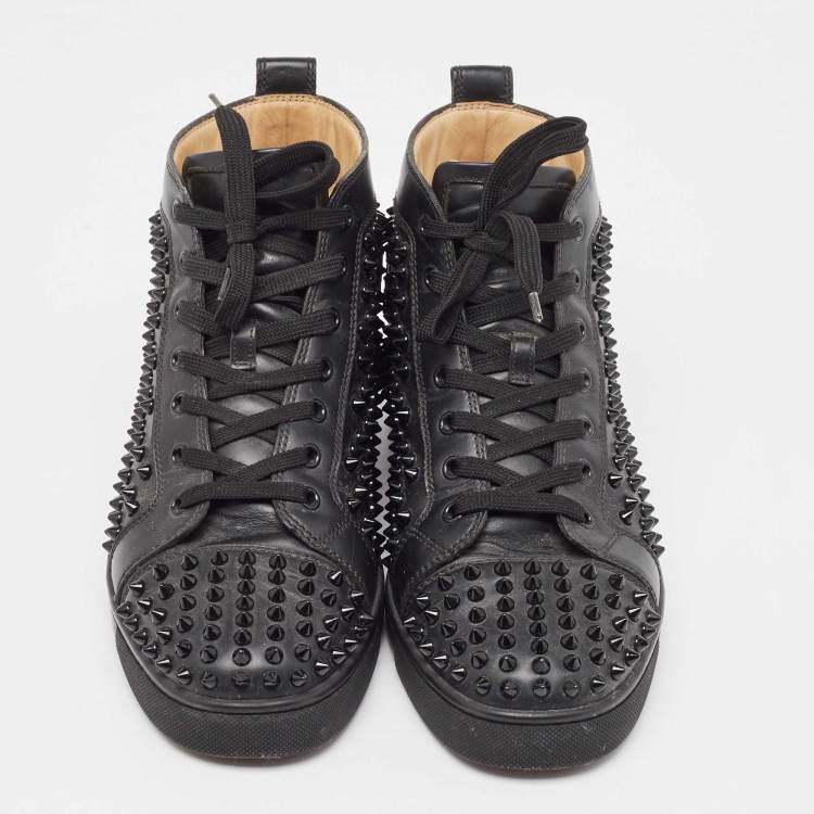 Pre Owned Christian Louboutin Black Leather Louis Spikes Sneakers Size 41.5