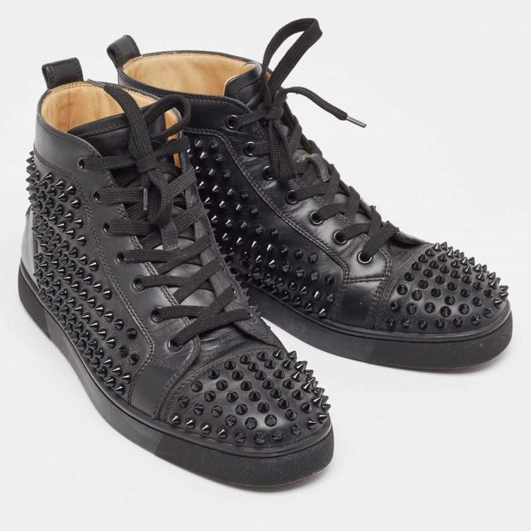 Pre Owned Christian Louboutin Black Leather Louis Spikes Sneakers Size 41.5