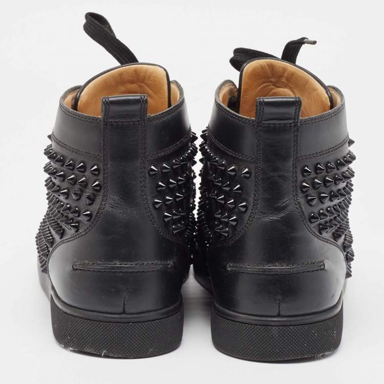 Pre Owned Christian Louboutin Black Leather Louis Spikes Sneakers Size 41.5