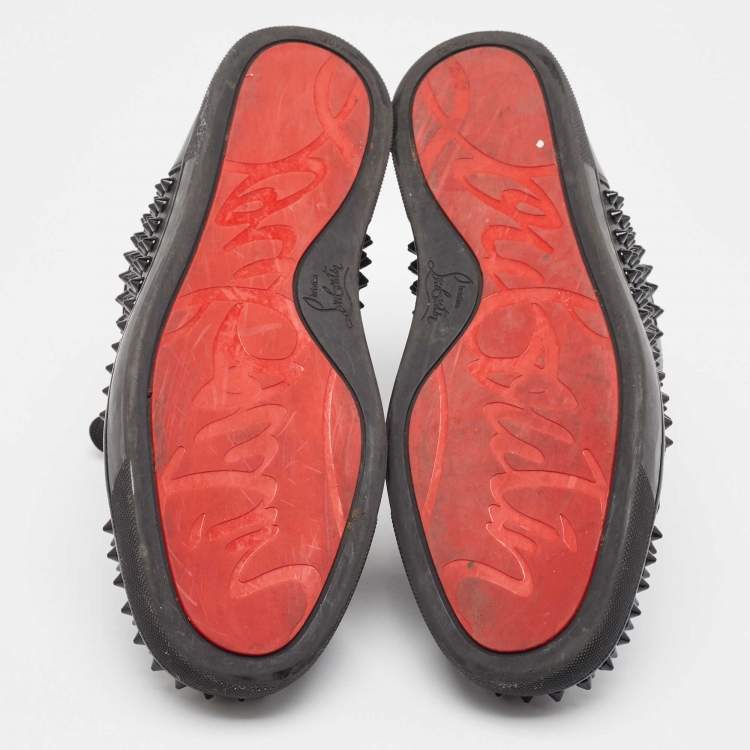 Pre Owned Christian Louboutin Black Leather Louis Spikes Sneakers Size 41.5