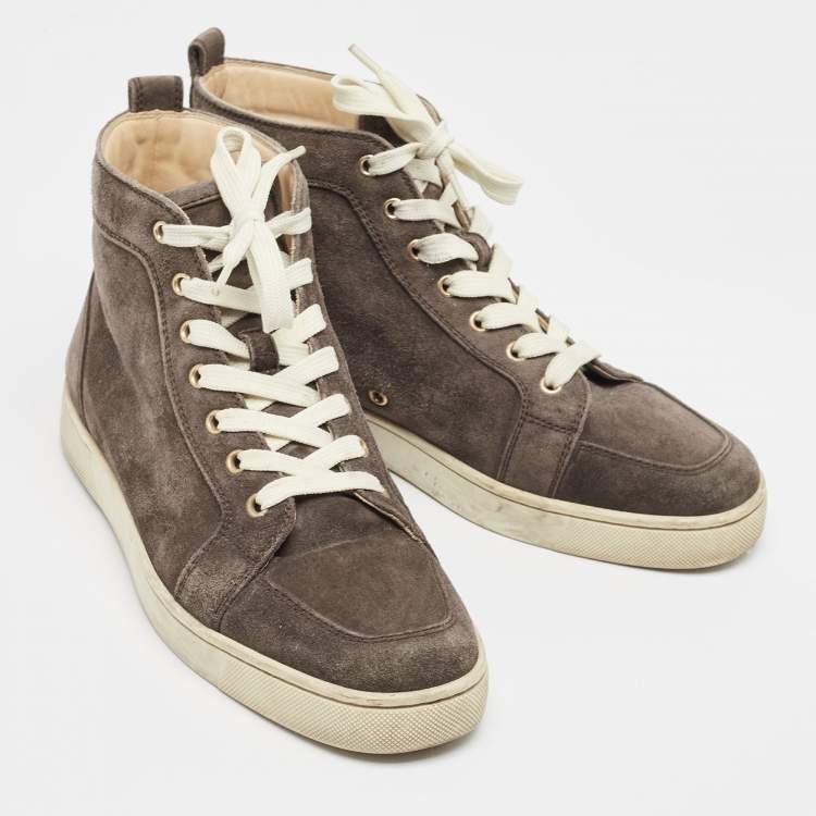 Pre Owned Christian Louboutin Brown Suede Rantus orlato High Top Sneakers  Size 41