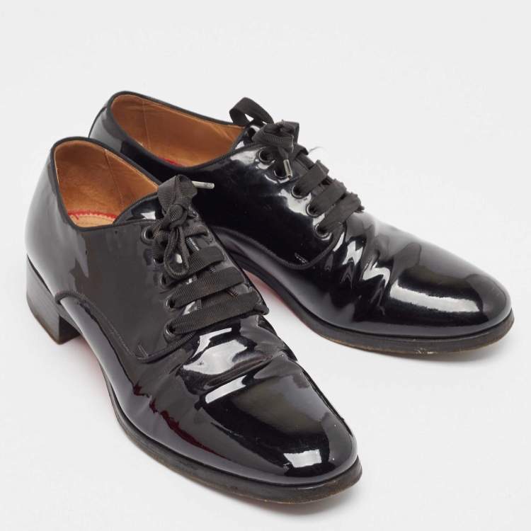 Pre Owned Christian Louboutin Black Patent Leather Lace Up Derby Size 41