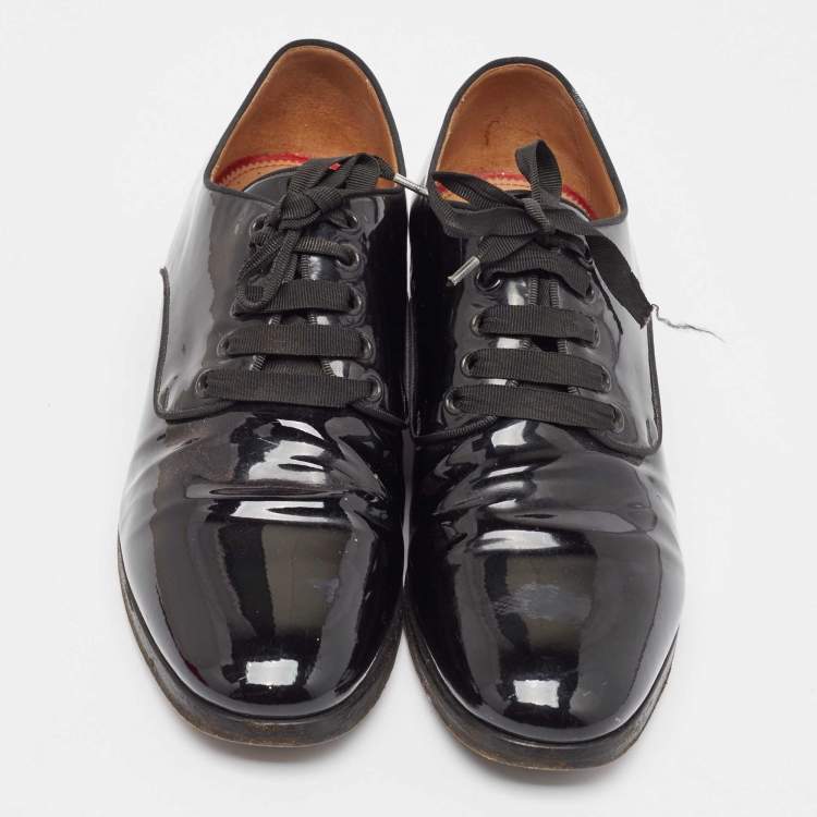 Pre Owned Christian Louboutin Black Patent Leather Lace Up Derby Size 41