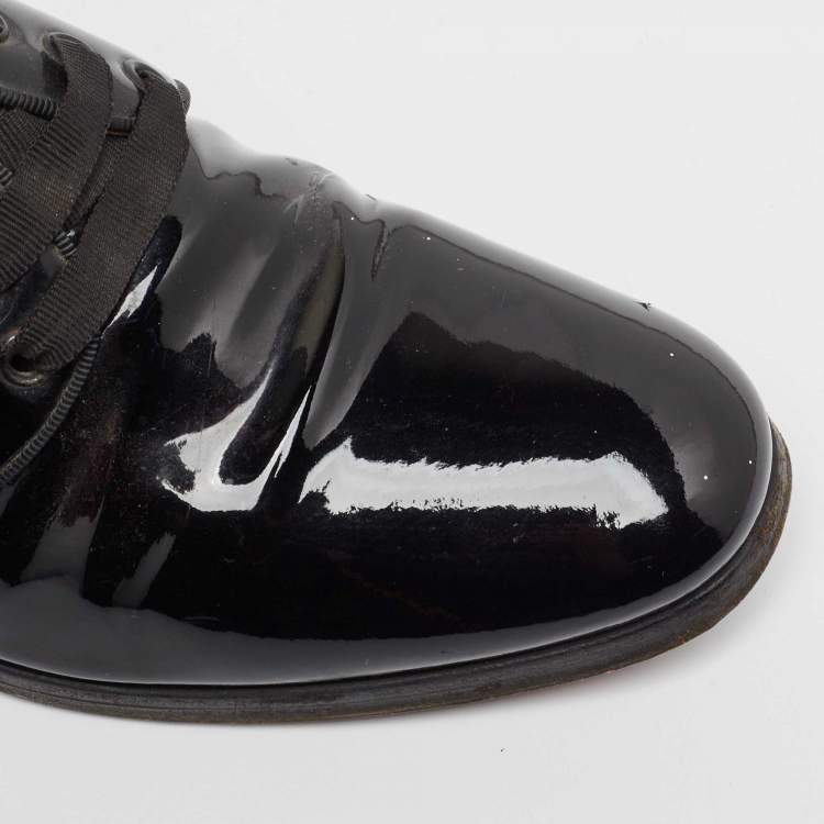 Pre Owned Christian Louboutin Black Patent Leather Lace Up Derby Size 41