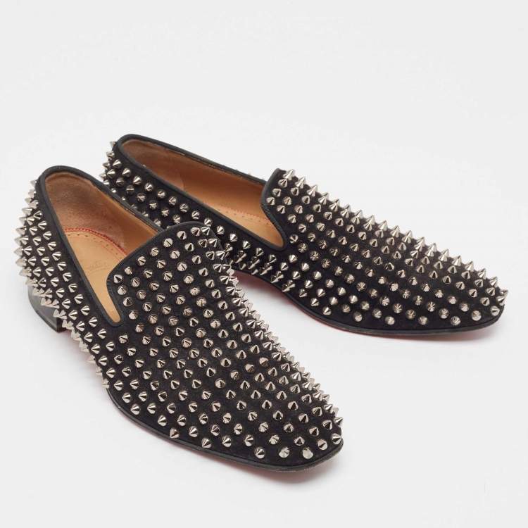 Pre Owned Christian Louboutin Black Suede Dandelion Spike Loafers Size 40