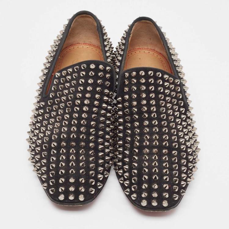 Pre Owned Christian Louboutin Black Suede Dandelion Spike Loafers Size 40