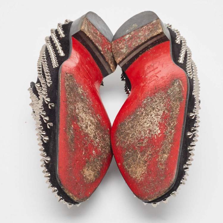 Pre Owned Christian Louboutin Black Suede Dandelion Spike Loafers Size 40