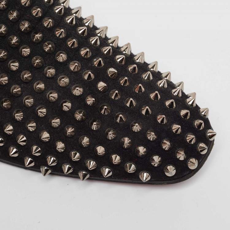 Pre Owned Christian Louboutin Black Suede Dandelion Spike Loafers Size 40