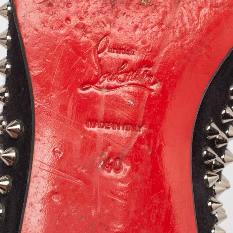 Pre Owned Christian Louboutin Black Suede Dandelion Spike Loafers Size 40