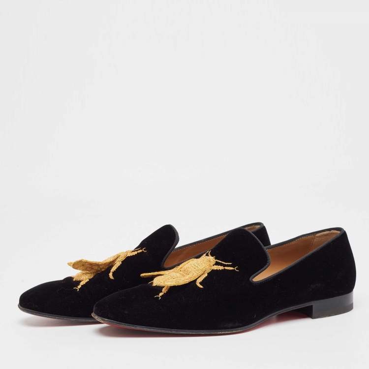 Pre Owned Christian Louboutin Black Velvet Dandybee Smoking Slippers Size 41