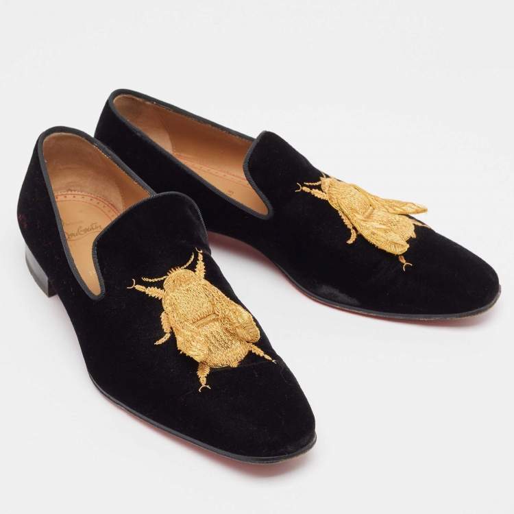 Pre Owned Christian Louboutin Black Velvet Dandybee Smoking Slippers Size 41