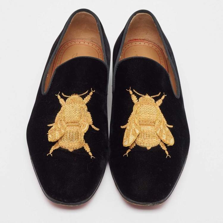 Pre Owned Christian Louboutin Black Velvet Dandybee Smoking Slippers Size 41