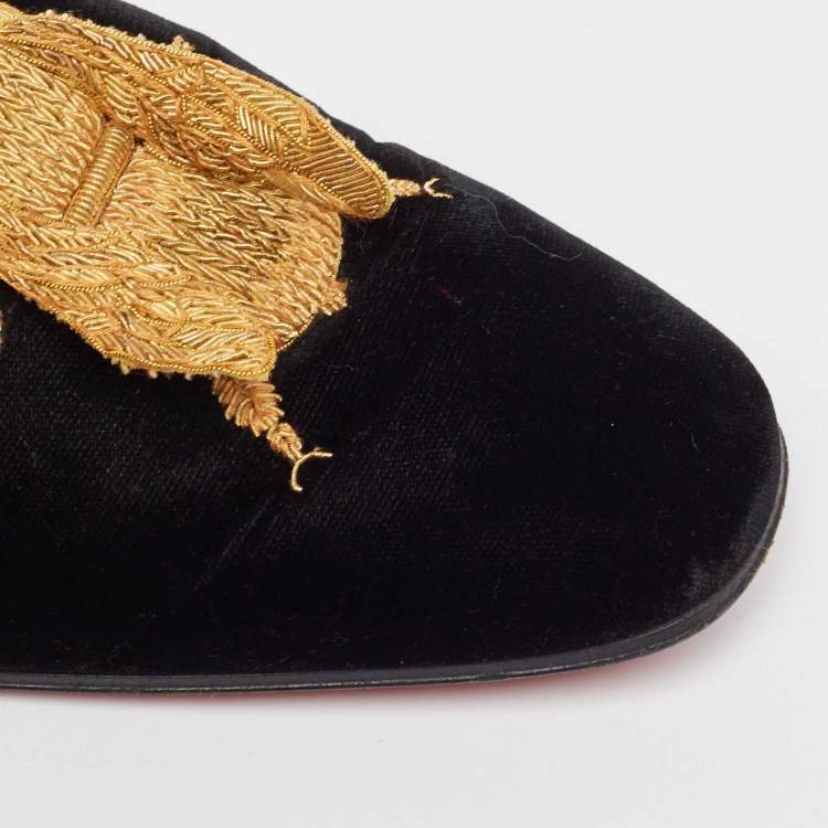Pre Owned Christian Louboutin Black Velvet Dandybee Smoking Slippers Size 41