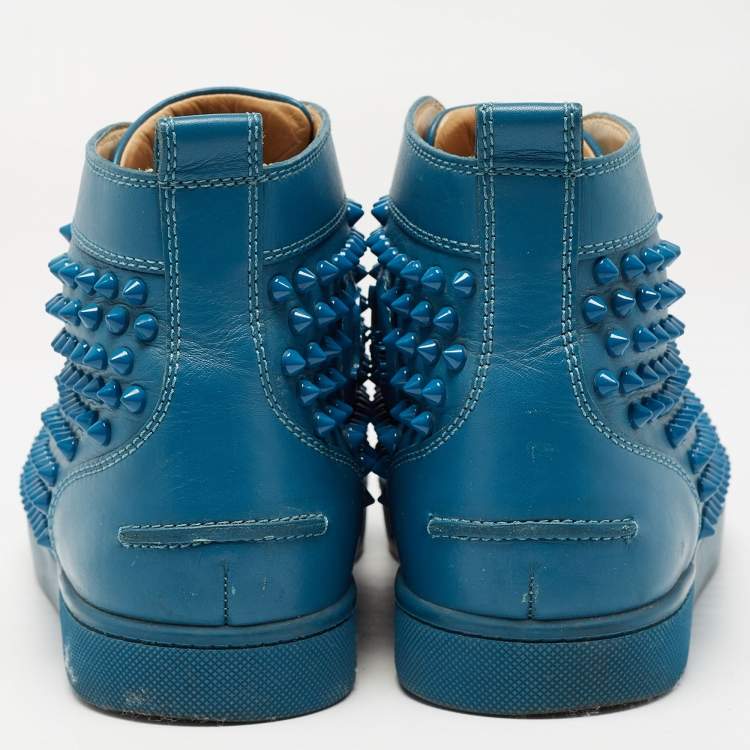 Pre Owned Christian Louboutin Blue Leather Louis Spikes Sneakers Size 41