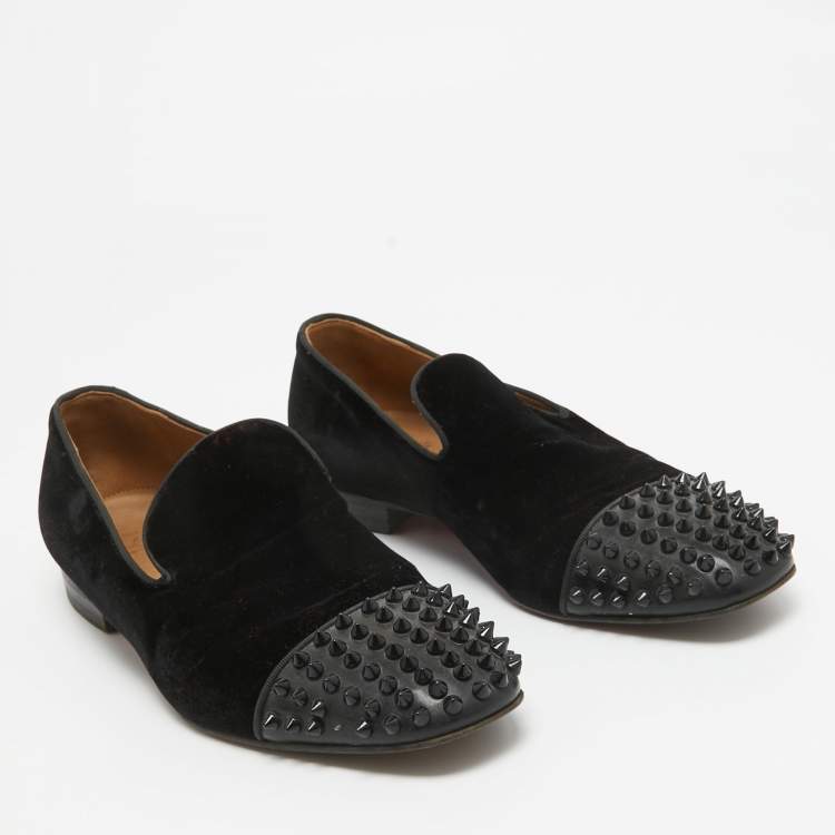 Pre Owned Christian Louboutin Black Velvet Spooky Spikes Smoking Slippers Size 41