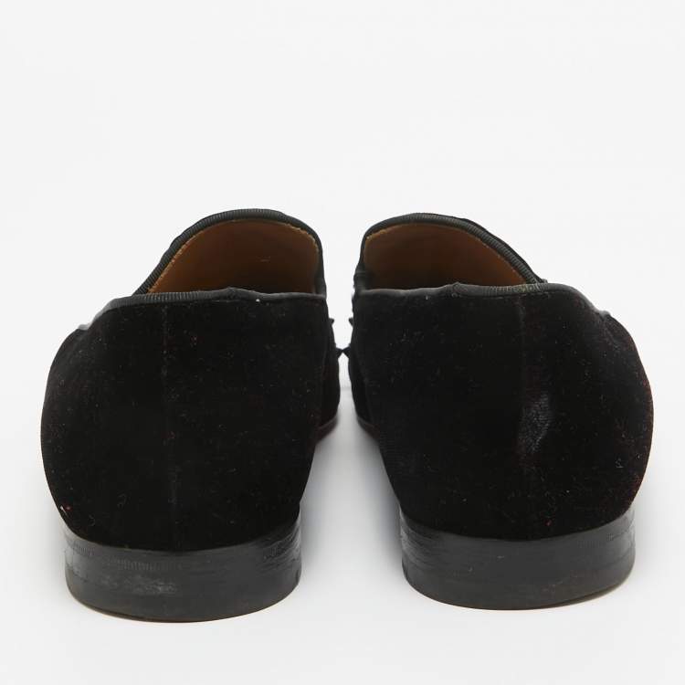 Pre Owned Christian Louboutin Black Velvet Spooky Spikes Smoking Slippers Size 41