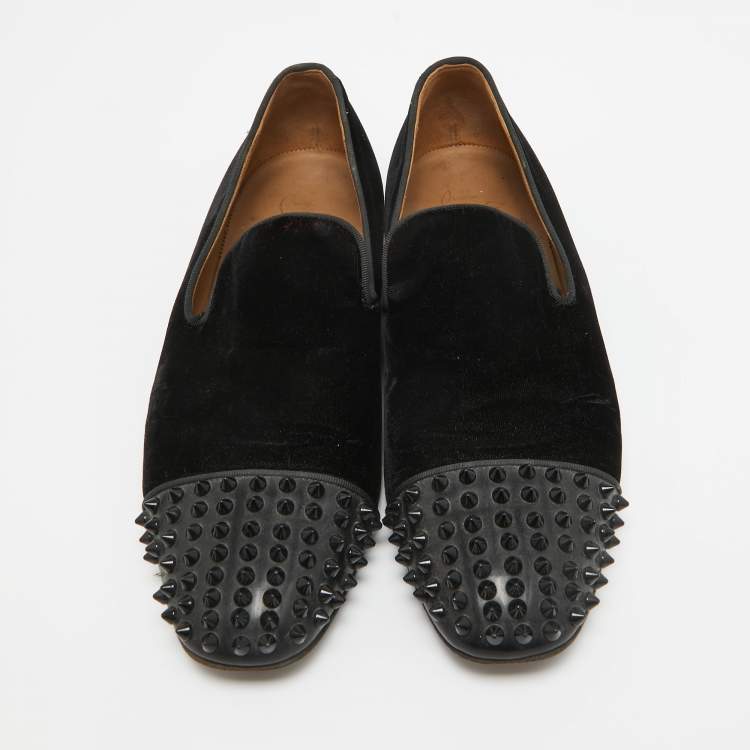 Pre Owned Christian Louboutin Black Velvet Spooky Spikes Smoking Slippers Size 41