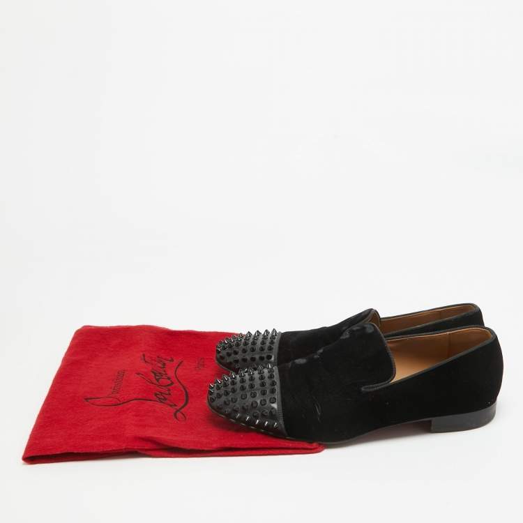 Pre Owned Christian Louboutin Black Velvet Spooky Spikes Smoking Slippers Size 41