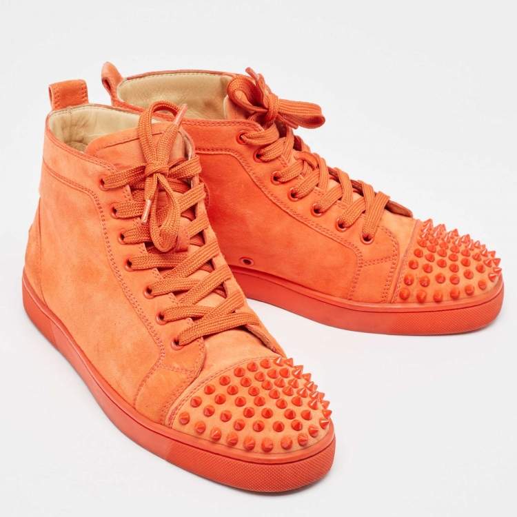 Pre Owned Christian Louboutin Orange Suede Lou Spikes Sneakers Size 41