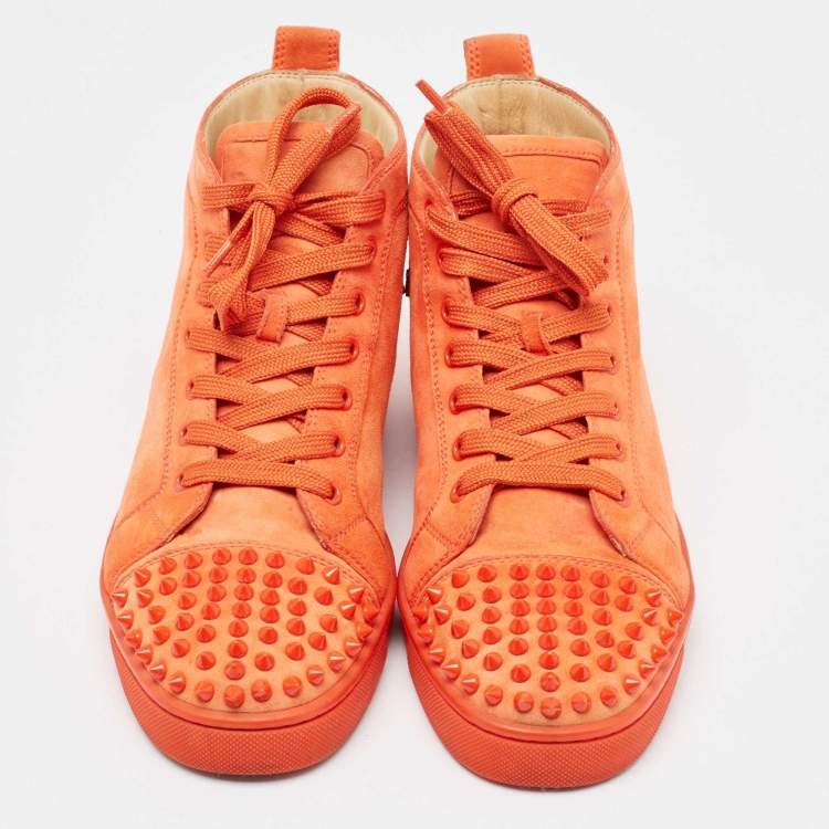Pre Owned Christian Louboutin Orange Suede Lou Spikes Sneakers Size 41