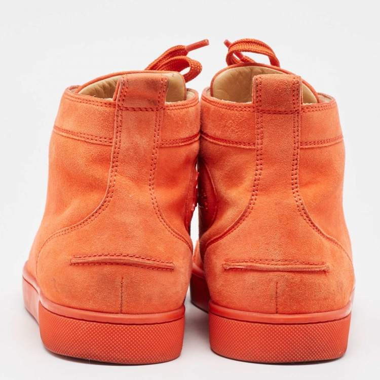 Pre Owned Christian Louboutin Orange Suede Lou Spikes Sneakers Size 41