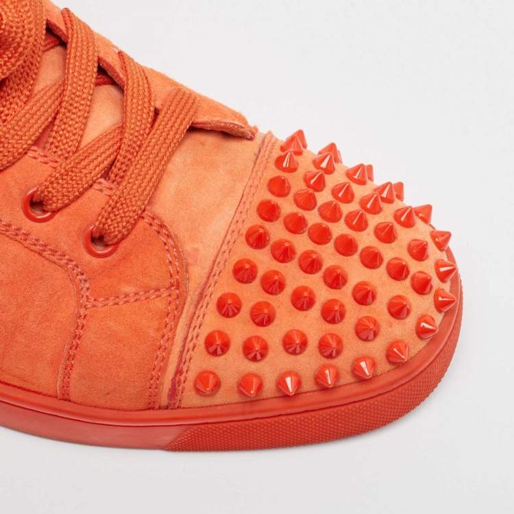 Pre Owned Christian Louboutin Orange Suede Lou Spikes Sneakers Size 41