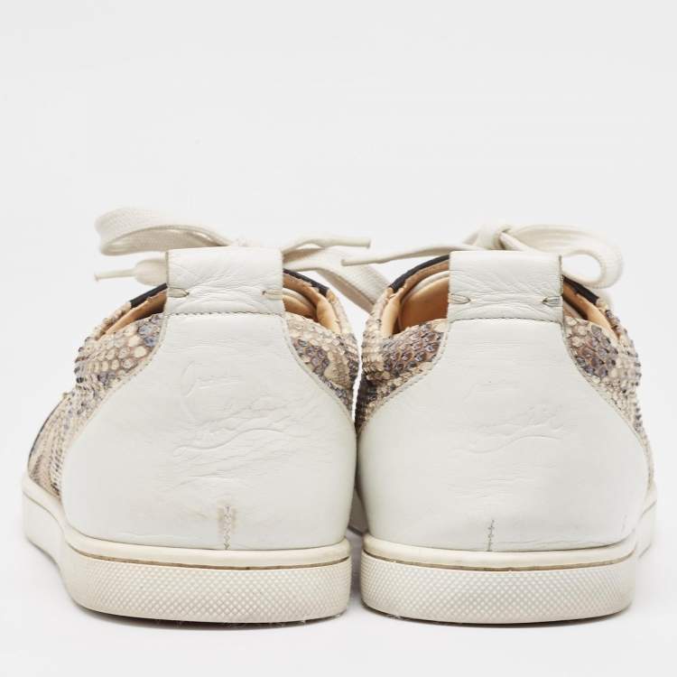 Pre Owned Christian Louboutin Tricolor Snakeskin and Leather Louis Junior Spikes Sneakers Size 41.5