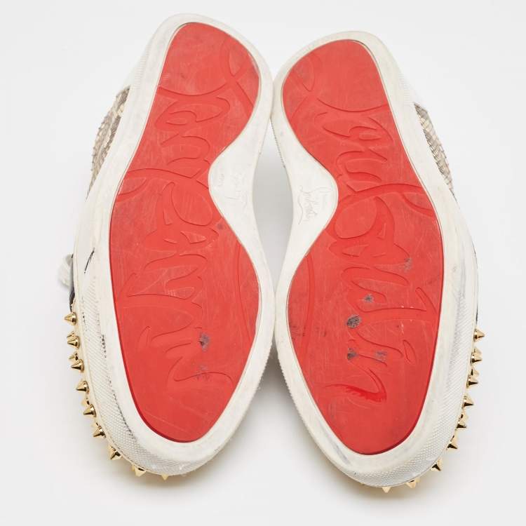 Pre Owned Christian Louboutin Tricolor Snakeskin and Leather Louis Junior Spikes Sneakers Size 41.5