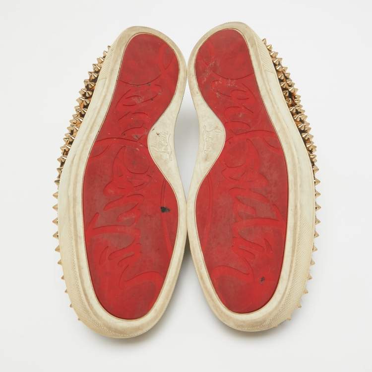 Pre Owned Christian Louboutin Beige/Brown Leopard Print Calf Hair Spike Pik Boat Sneakers Size 40.5