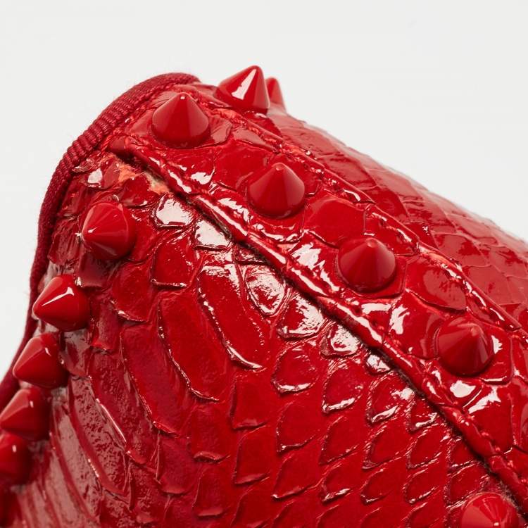 Pre Owned Christian Louboutin Red Python Spike Pik Boat Sneakers Size 42.5