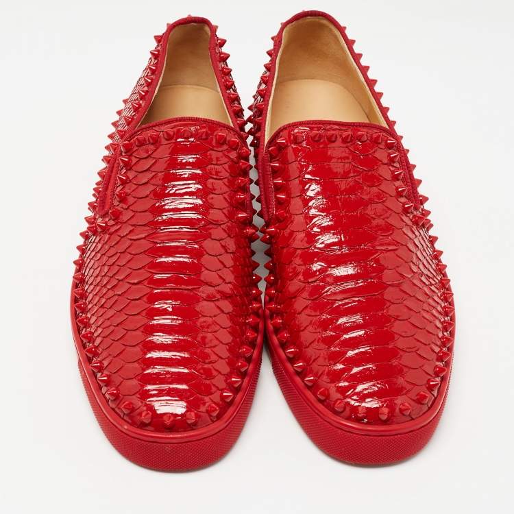Pre Owned Christian Louboutin Red Python Spike Pik Boat Sneakers Size 42.5