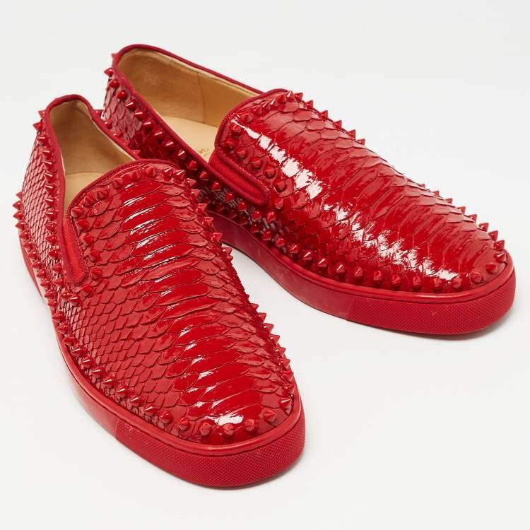 Pre Owned Christian Louboutin Red Python Spike Pik Boat Sneakers Size 42.5