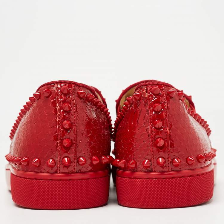 Pre Owned Christian Louboutin Red Python Spike Pik Boat Sneakers Size 42.5