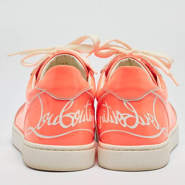 Pre Owned Christian Louboutin Neon Peach Patent Leather Louis Junior Low Top Sneakers Size 38.5