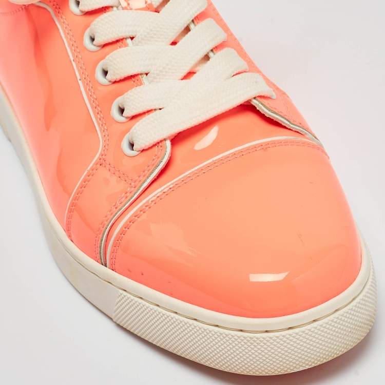 Pre Owned Christian Louboutin Neon Peach Patent Leather Louis Junior Low Top Sneakers Size 38.5