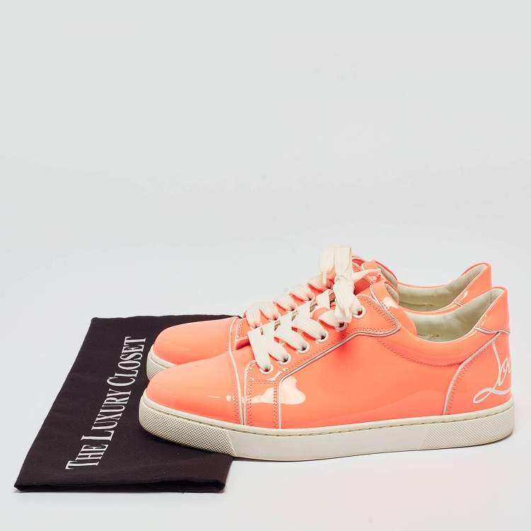 Pre Owned Christian Louboutin Neon Peach Patent Leather Louis Junior Low Top Sneakers Size 38.5