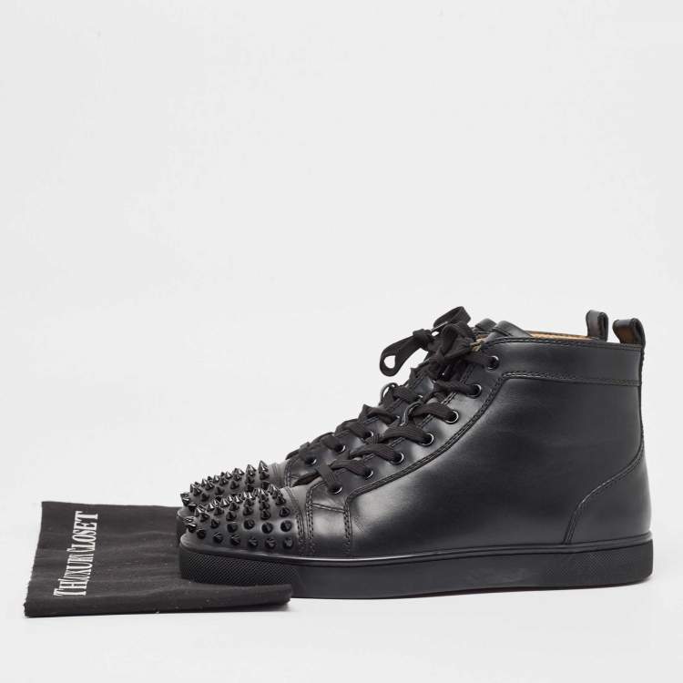 Pre Owned Christian Louboutin Black Leather Lou Spikes High Top Sneakers Size 42